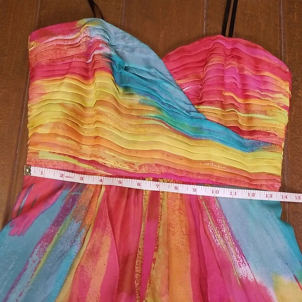Laundry By Shelli Segal Multi Color Chiffon Strapless High Low Maxi Dress - Picture 7 of 13